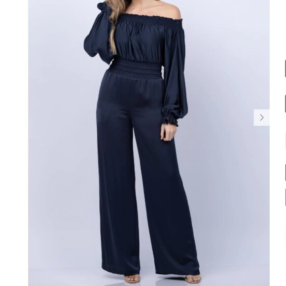 Ramy Brook Pants - Ramy Brook Teagan Off The Shoulder Jumpsuit in Navy